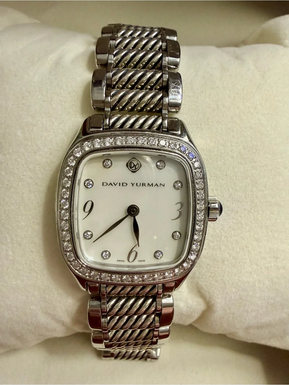 David Yurman Women's Diamond Bezel Watch Silver Cable Link